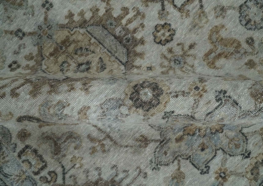 Antique Distressed finished Look Ivory, Charcoal and Beige Custom Made wool Area Rug