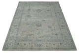 Antique Distressed look Beige and Charcoal Low Pile Multi Size Oushak wool Area Rug