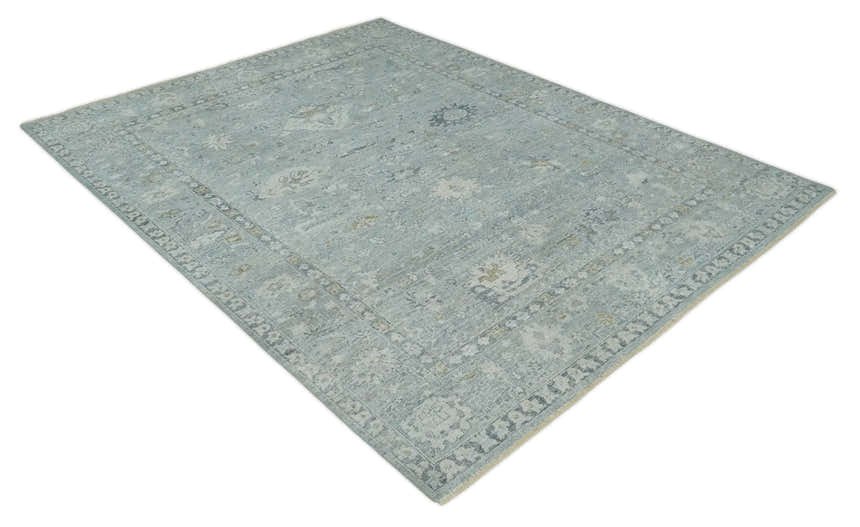 Antique Distressed Look Gray and Silver Low Pile Multi Size Oushak wool Area Rug