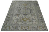 Vintage Distressed Turkish Hand Knotted Serapi Silver, Gray and Olive Traditional Custom Made wool Area Rug