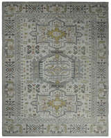 Vintage Distressed Turkish Hand Knotted Serapi Silver, Gray and Olive Traditional Custom Made wool Area Rug
