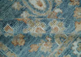 Custom Made Antique Hand Knotted Blue and Beige Traditional Oushak Wool Area Rug