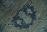 Antique Hand Knotted Beige, Charcoal and Silver Traditional Oushak wool Area Rug