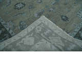Antique Hand Knotted Beige, Charcoal and Silver Traditional Oushak wool Area Rug