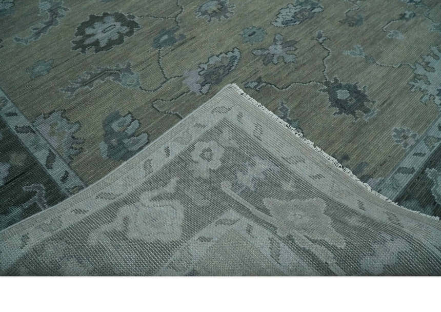 Antique Hand Knotted Beige, Charcoal and Silver Traditional Oushak wool Area Rug