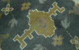 Antique look Charcoal, Ivory and Olive Hand Knotted Traditional Oriental Oushak wool rug