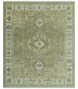 Antique Look Hand Knotted Medallion Olive and Ivory Vintage Style Wool Rug