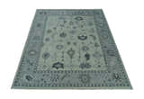 Antique multi size Hand Knotted Beige and Silver Traditional Floral Oushak wool Area Rug