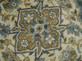 Antique Muted Traditional Heriz Serapi Medallion Blue ,Beige and Brown Hand knotted Custom made wool Area Rug