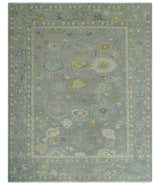 Antique Silver Hand Knotted Oushak Wool Area Rug