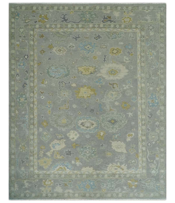 Antique Silver Hand Knotted Oushak Wool Area Rug
