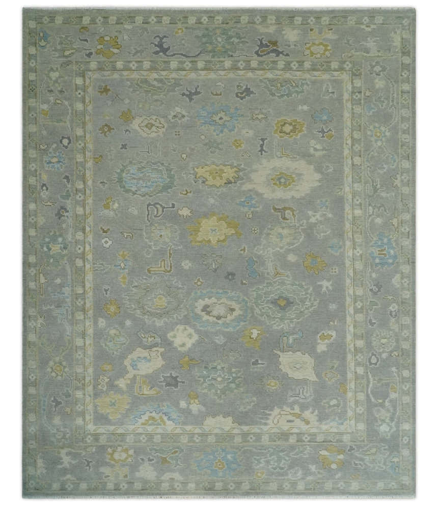 Antique Silver Hand Knotted Oushak Wool Area Rug