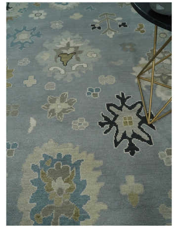Custom Made Antique look Silver, Beige Hand Knotted Traditional Oushak Wool Area Rug