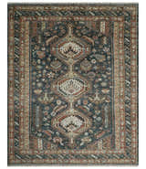 Antique Style Charcoal, Beige and Rust Hand knotted Custom Made wool Area Rug