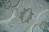 Antique Style Custom Made Charcoal, Silver and Green Hand Knotted Oriental Oushak Wool Area Rug
