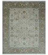 Antique Style Custom Made Traditional Silver and Brown Oriental Oushak Wool Area Rug