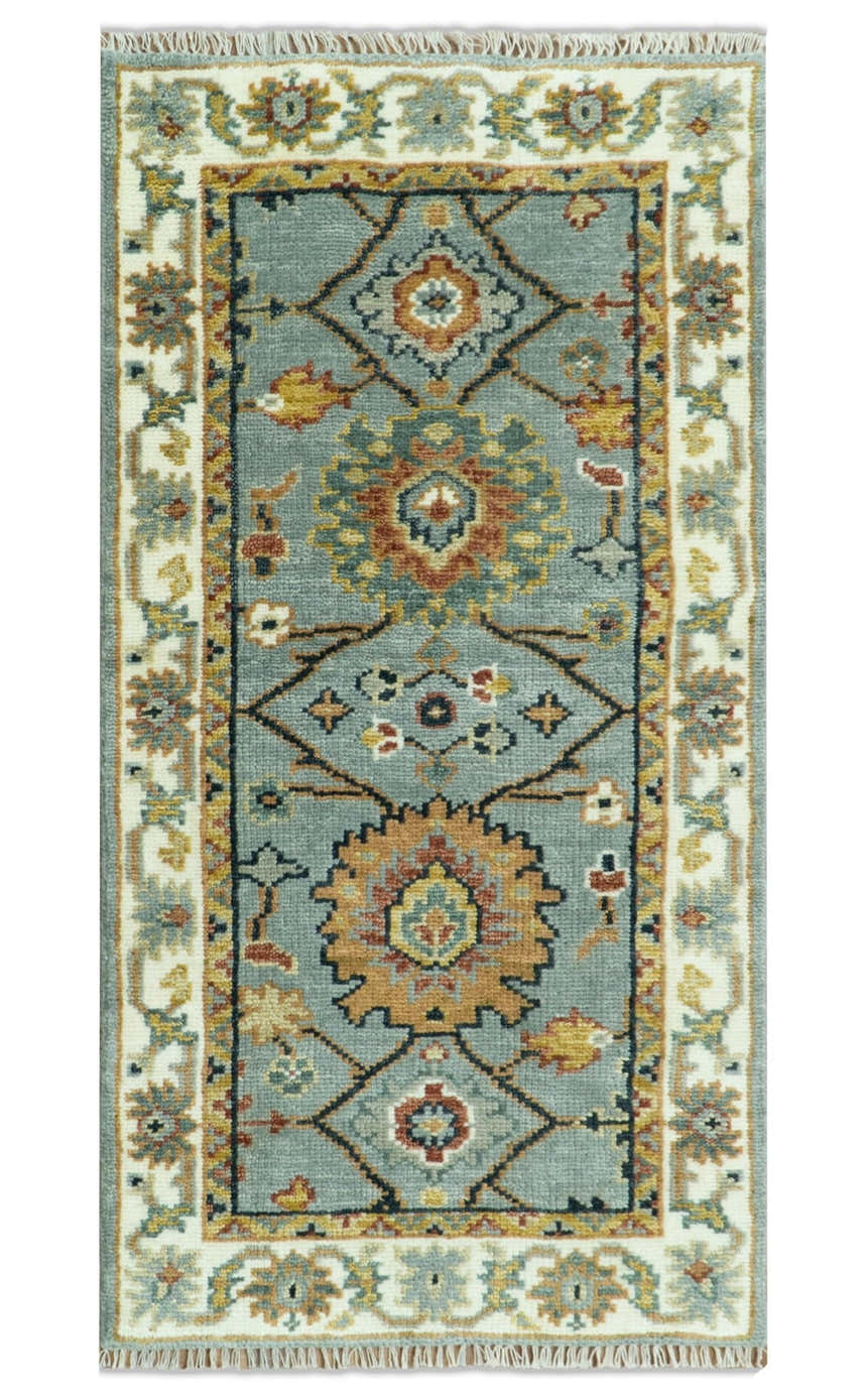Antique Traditional Gray and Ivory Vintage Style Custom Made wool Area Rug