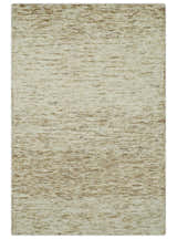 Beige and Ivory Shaded Solid Wool Hand Woven Multi Size Rug