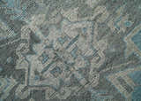 Beige, Blue and Gray Antique Finish Distressed Hand Knotted Heriz Serapi Traditional Multi Size wool Area Rug