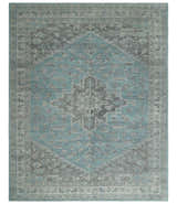 Beige, Blue and Gray Antique Finish Distressed Hand Knotted Heriz Serapi Traditional Multi Size wool Area Rug