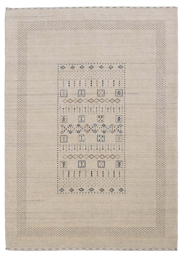 Beige Center Pattern Design Hand Loomed Wool Area Rug