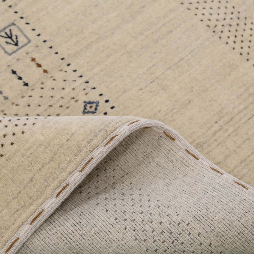 Beige Center Pattern Design Hand Loomed Wool Area Rug