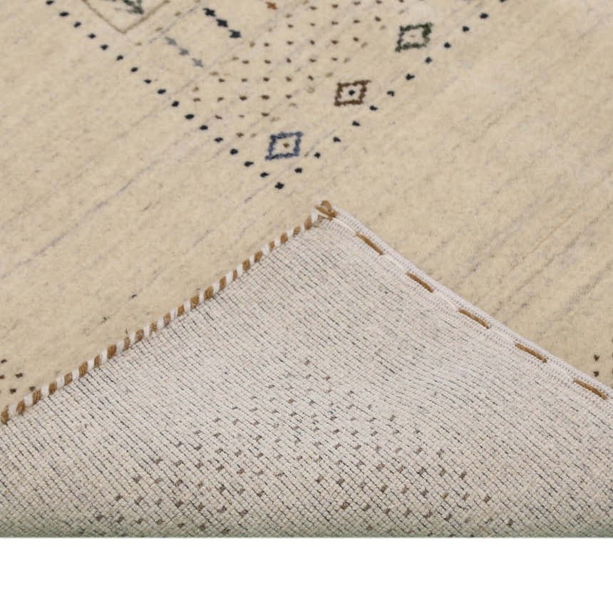 Beige Center Pattern Design Hand Loomed Wool Area Rug