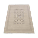 Beige Center Pattern Design Hand Loomed Wool Area Rug