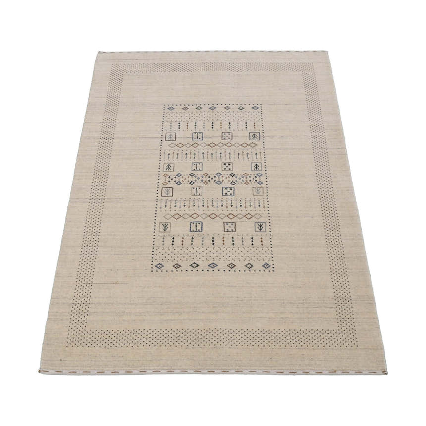 Beige Center Pattern Design Hand Loomed Wool Area Rug