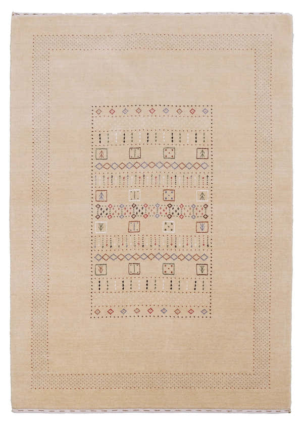 Beige Center Pattern Hand Loomed Wool Area Rug