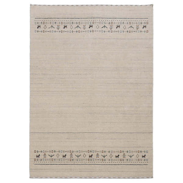 Beige Contemporary Pattern Hand Loomed Wool Area Rug