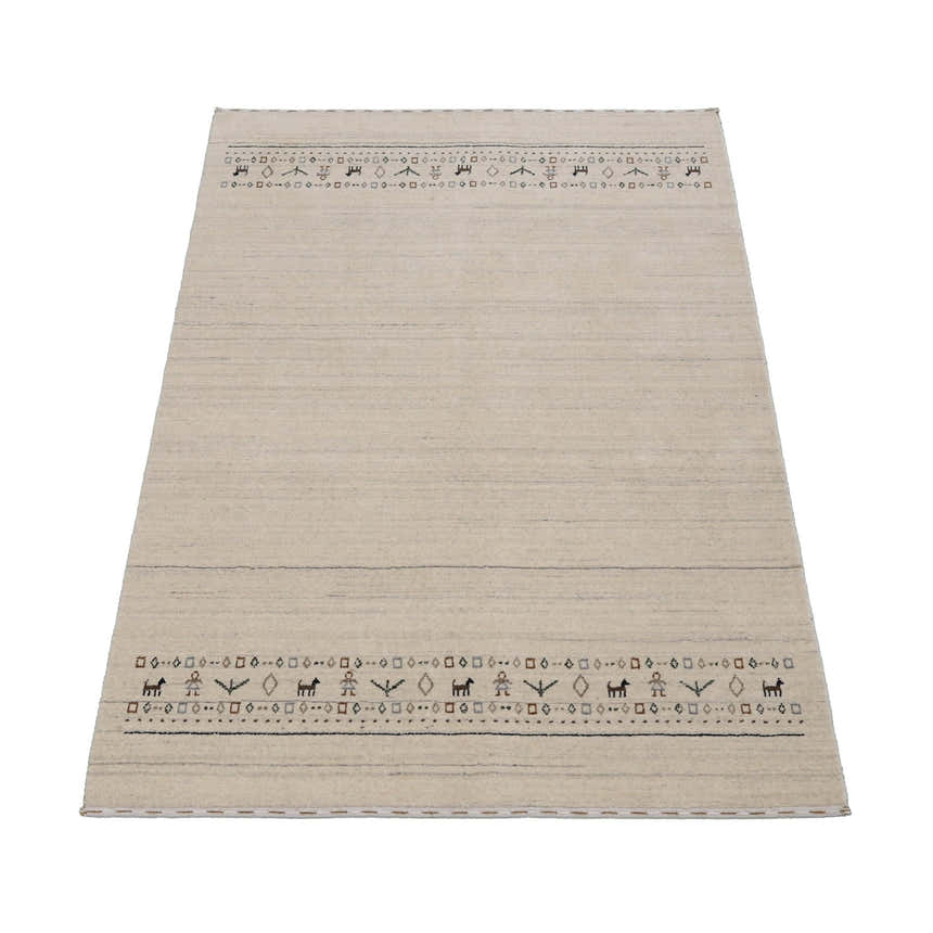 Beige Contemporary Pattern Hand Loomed Wool Area Rug