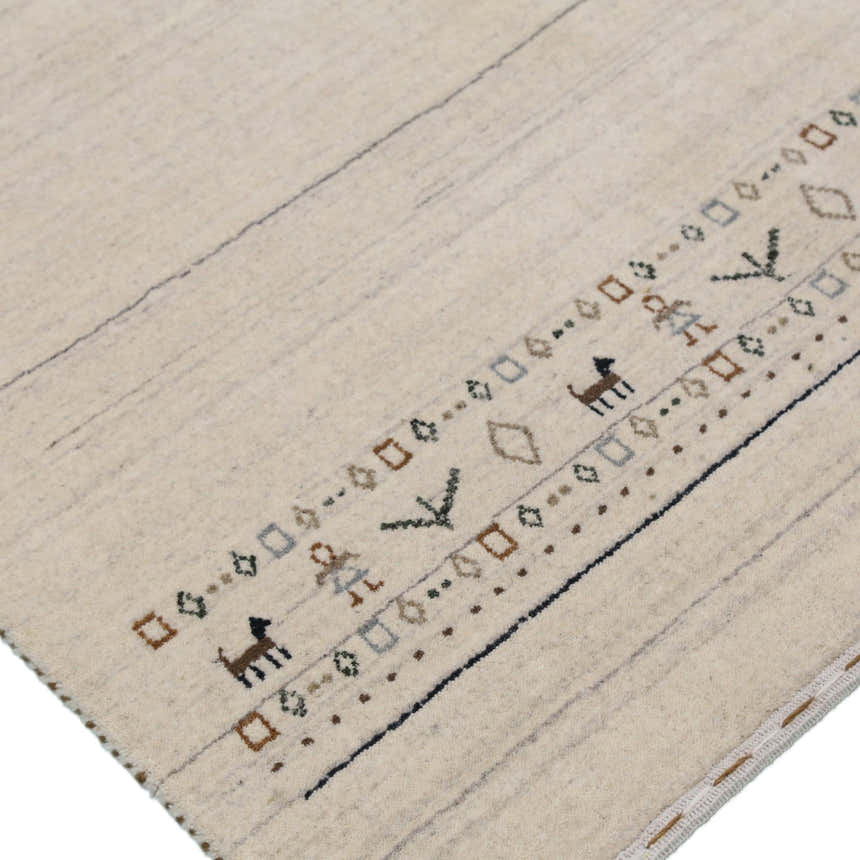 Beige Contemporary Pattern Hand Loomed Wool Area Rug