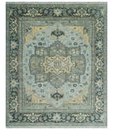 Custom made Beige, Gray and Charcoal Hand Knotted Antique look Traditional Heriz Serapi Wool Rug