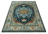 Custom Made Blue and Ivory Hand Knotted Modern Turkish Medallion Design Wool Area Rug