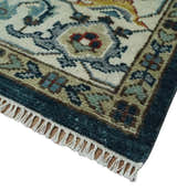 Custom Made Blue and Ivory Hand Knotted Modern Turkish Medallion Design Wool Area Rug