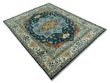 Custom Made Blue and Ivory Hand Knotted Modern Turkish Medallion Design Wool Area Rug