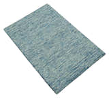 Custom Made Blue and Ivory Shaded Solid Wool Hand Woven Layering Area Rug