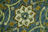 Blue and Olive Traditional motifs design Custom Made wool area rug
