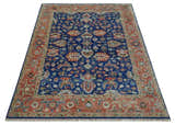Blue and Rust Turkish Design Traditional Serapi Hand Knotted Wool Area Rug
