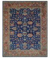 Blue and Rust Turkish Design Traditional Serapi Hand Knotted Wool Area Rug