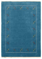 Blue And White Gabbeh Border Design Hand Loomed Wool Area Rug