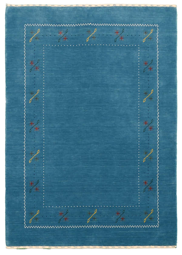 Blue And White Gabbeh Border Design Hand Loomed Wool Area Rug