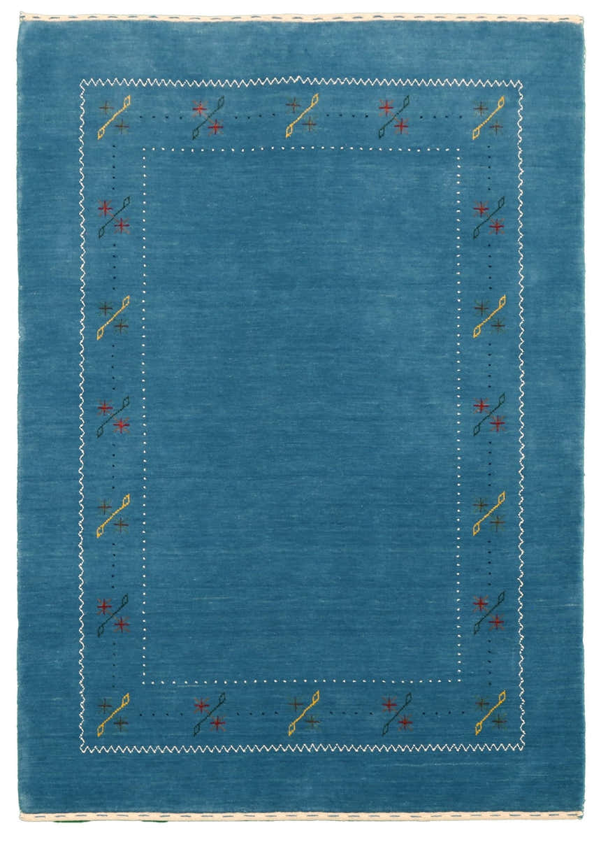 Blue And White Gabbeh Border Design Hand Loomed Wool Area Rug