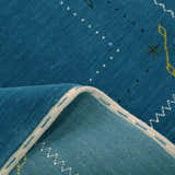Blue And White Gabbeh Border Design Hand Loomed Wool Area Rug
