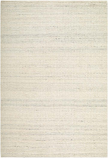Close-up of the hand woven Padoo Ivory Solid Wool Area Rug, showing cream and light gray tones and subtle texture. Design-Rectangle-576