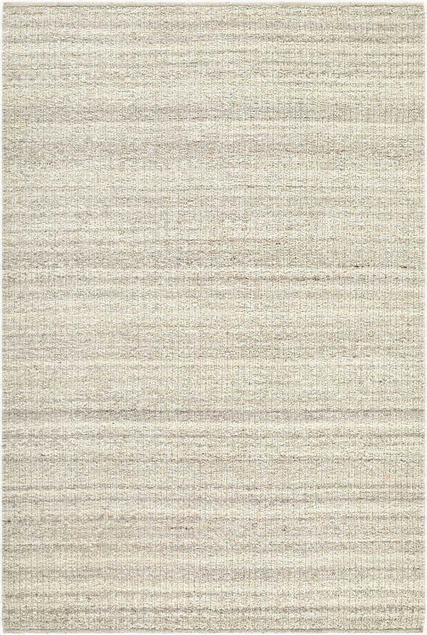 Close-up of the Fazou Light Gray rug. Hand woven wool rug in ash, light gray, and stone. Farmhouse style. Design-Rectangle-576