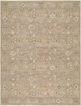 Close-up of the Penny Machine Woven Becki Owens x LIVABLISS area rug. Features traditional floral patterns in ivory, tan, and gray. Design-Rectangle-679