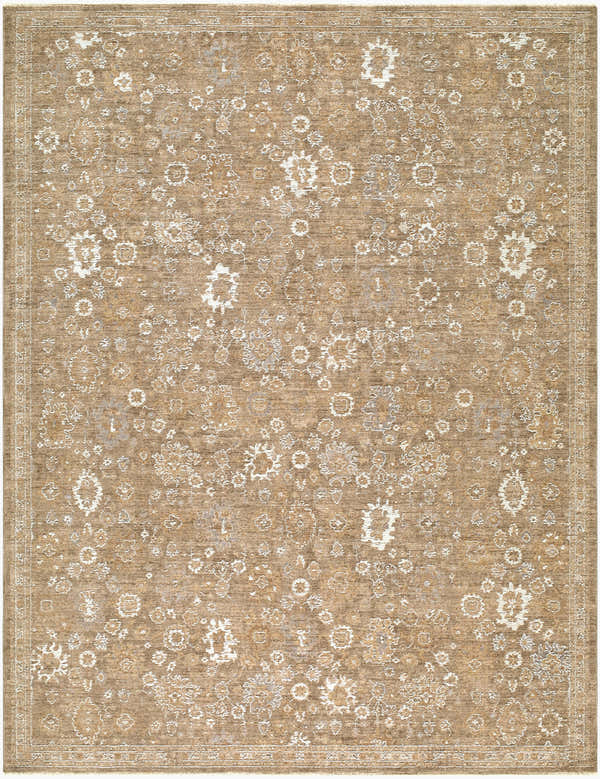 Close-up of the Penny Machine Woven Becki Owens x LIVABLISS Area Rug. Features ivory and tan floral pattern. Farmhouse style. Design-Rectangle-679