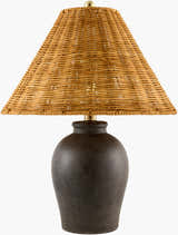 Rich Orange Traditional Table Lamp with rattan details for bedside or console tables